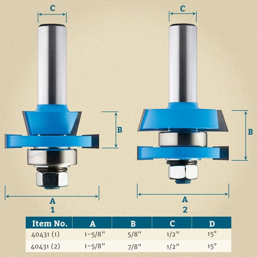Rockler 2-Pc. Rail/Stile Shaker Cutter Router Bit Set - 1/2" Shank 2 Rockler 2-Pc. Rail/Stile Shaker Cutter Router Bit Set - 1/2" Shank - Image 2